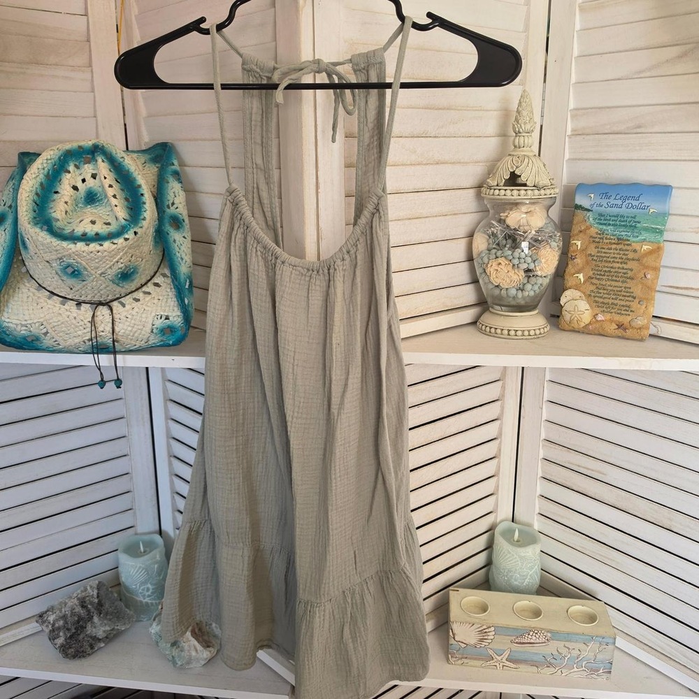 Xhilaration textured sage green gauze cotton tie strap swim cover up dress